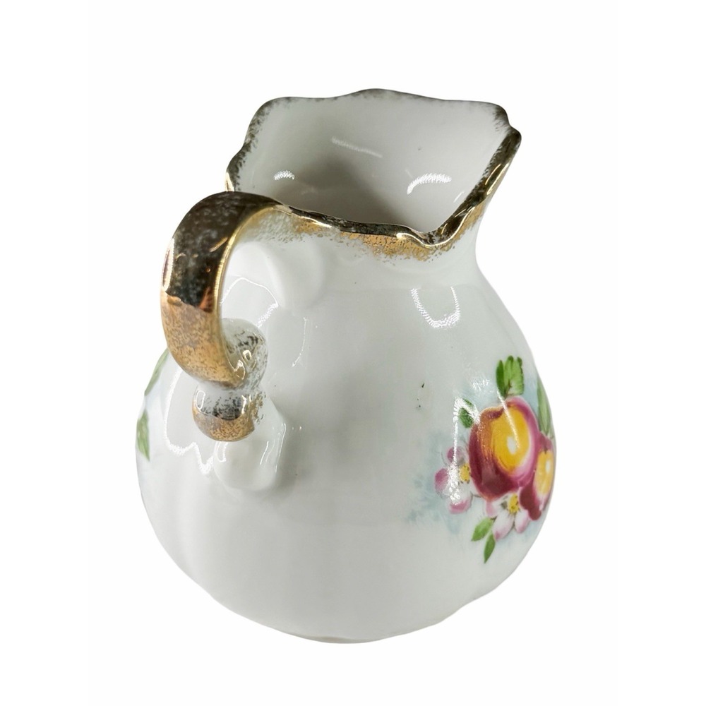 Vintage Hand Painted Creamer Underplate Set Pink Apples Gold Trim Porcelain EUC - Picture 9 of 13